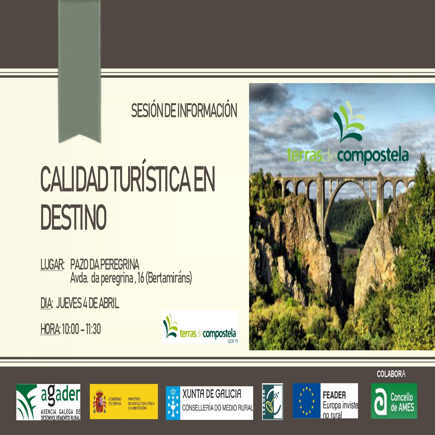 O Pazo da Peregrina acolle este xoves unha sesión informativa sobre a Calidade turística en destino organizada polo GDR Terras de Compostela O Pazo da Peregrina acolle este xoves unha sesión informativa sobre a Calidade turística en destino organizada polo GDR Terras de Compostela