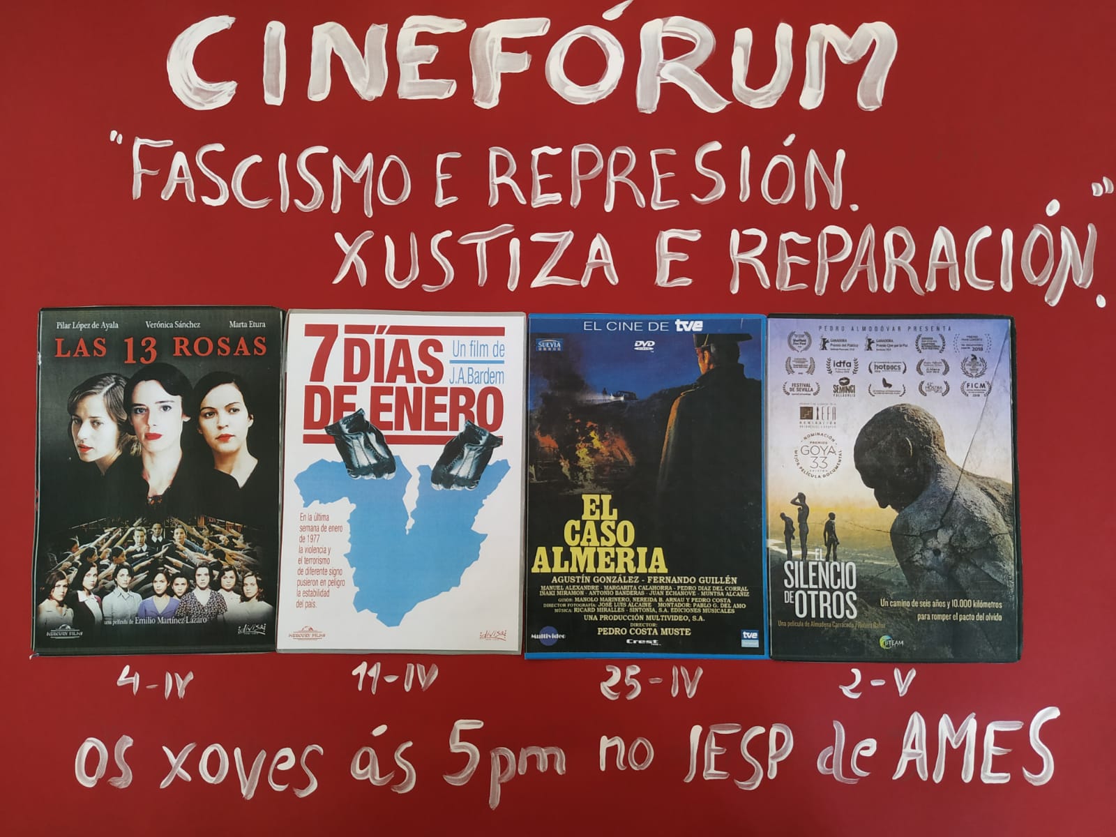 O cinefórum “Fascismo e represión. Xustiza e reparación” bota a andar este xoves no IESP de Ames ao abeiro do proxecto europeo “En paradoiro descoñecido” O cinefórum “Fascismo e represión. Xustiza e reparación” bota a andar este xoves no IESP de Ames ao abeiro do proxecto europeo “En paradoiro descoñecido”