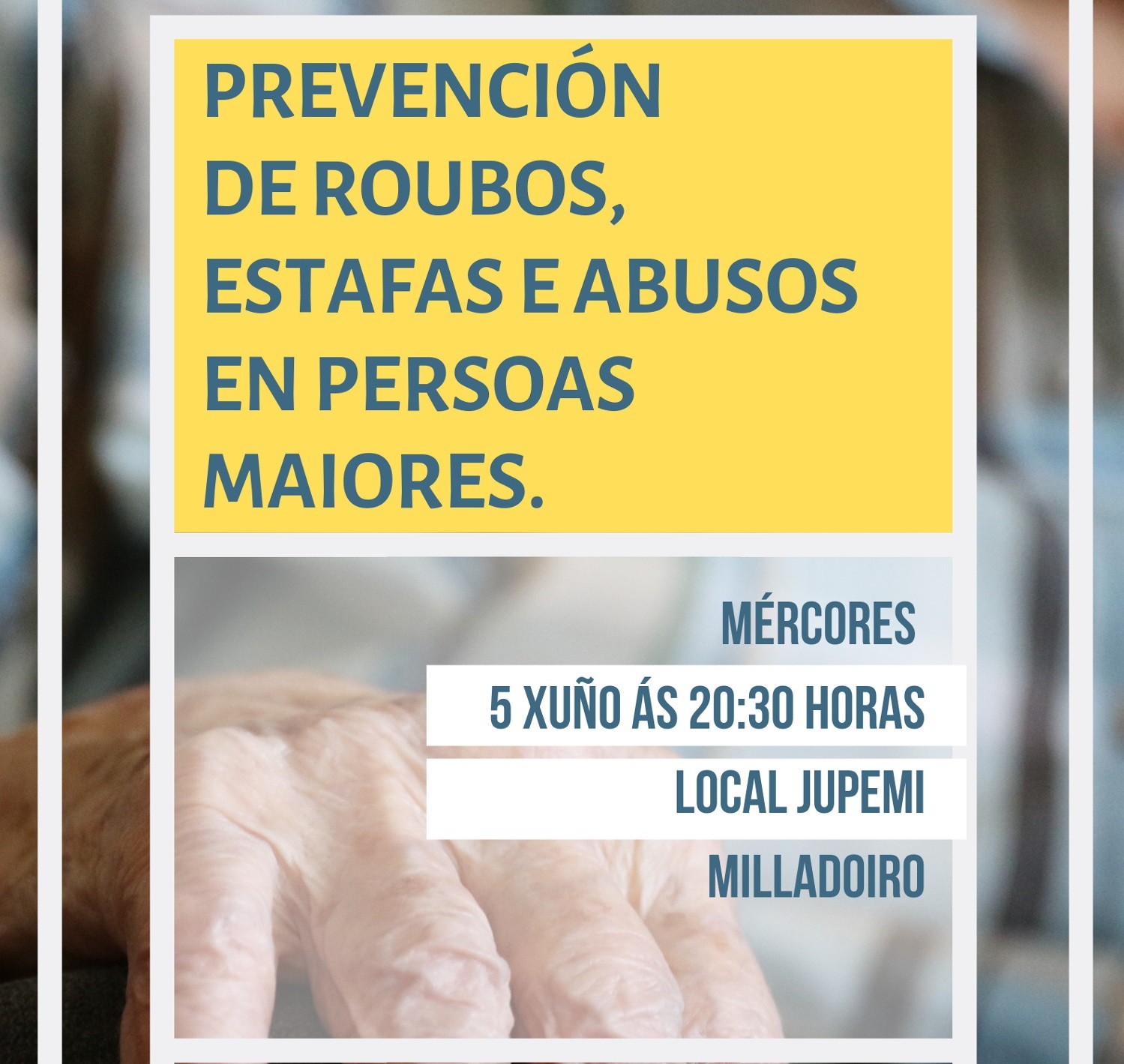 As persoas maiores serán as protagonistas da charla impulsada pola Cruz Vermella sobre a prevención de roubos e estafas As persoas maiores serán as protagonistas da charla impulsada pola Cruz Vermella sobre a prevención de roubos e estafas