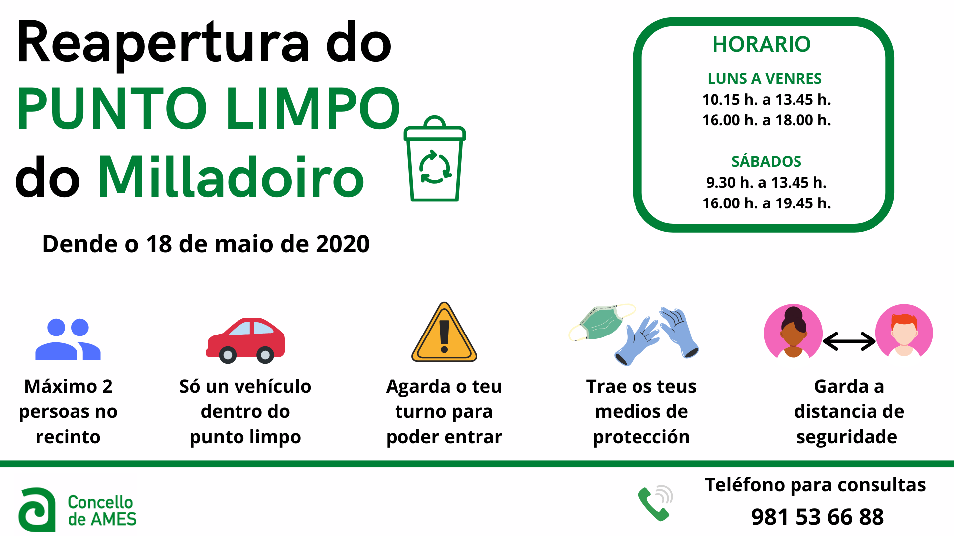 Cartel sobre a reapertura do Punto Limpo Cartel sobre a reapertura do Punto Limpo