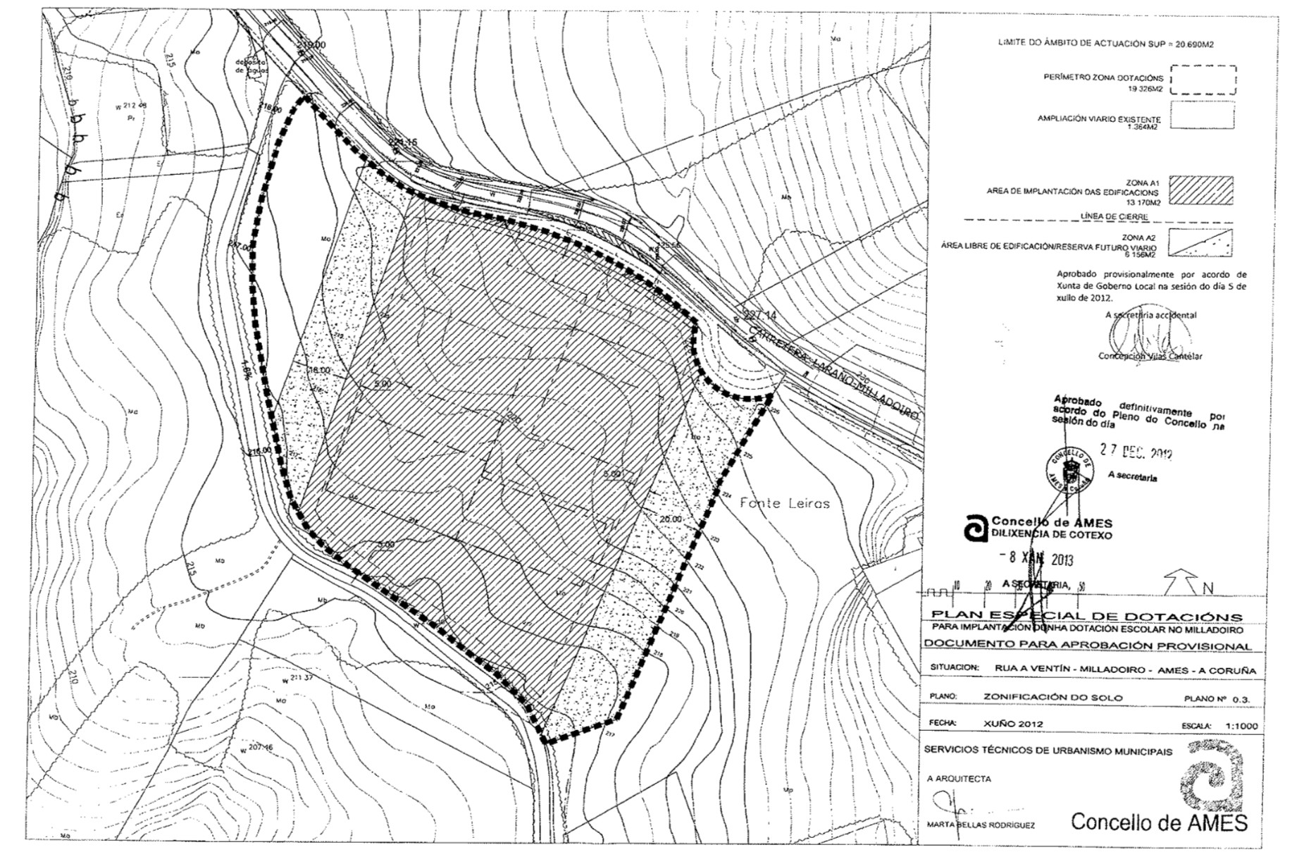 Plano da parcela onde se construirá o novo CEIP do Milladoiro Plano da parcela onde se construirá o novo CEIP do Milladoiro