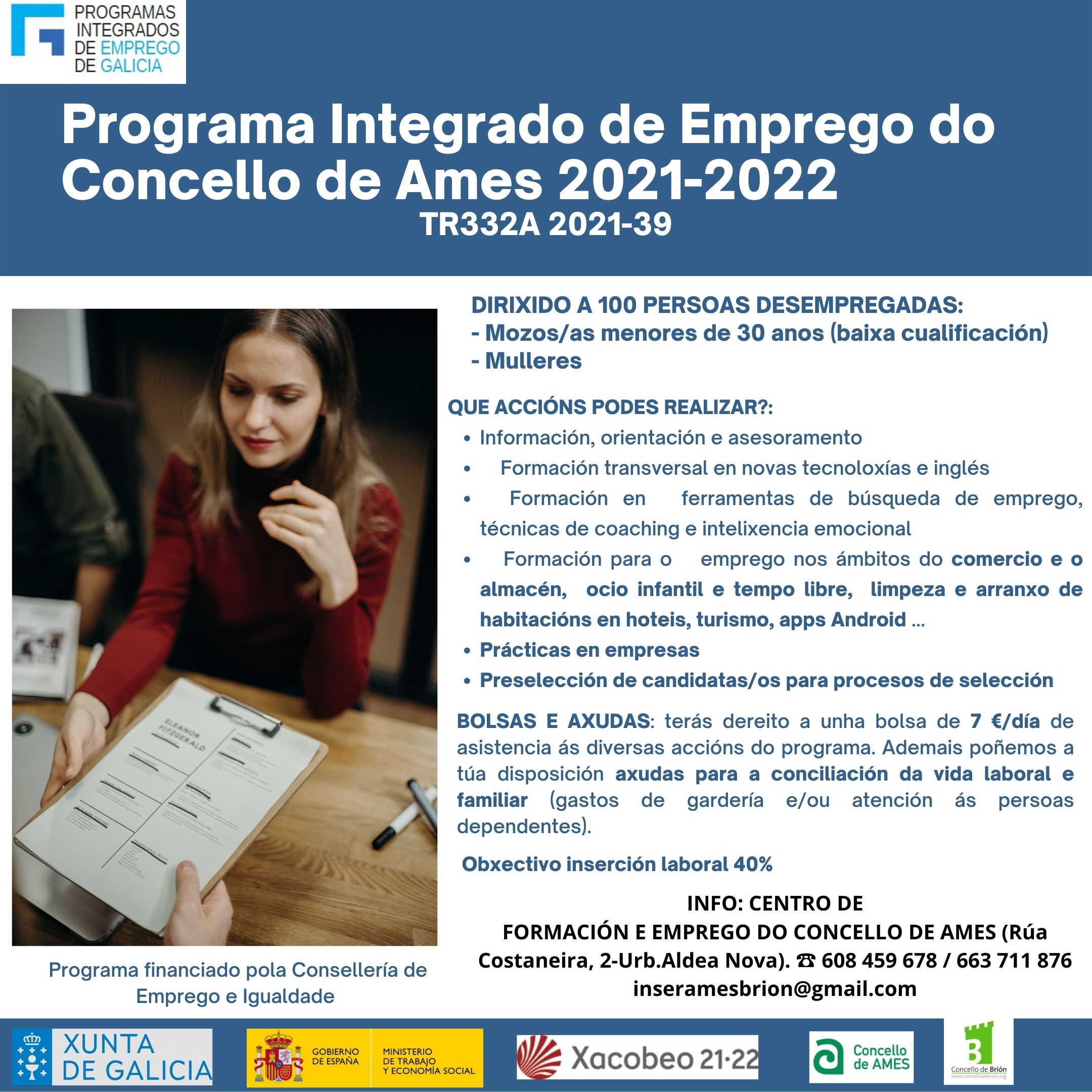 Últimas prazas para participar no programa integrado de emprego dos Concellos de Ames e Brión 2021-2022