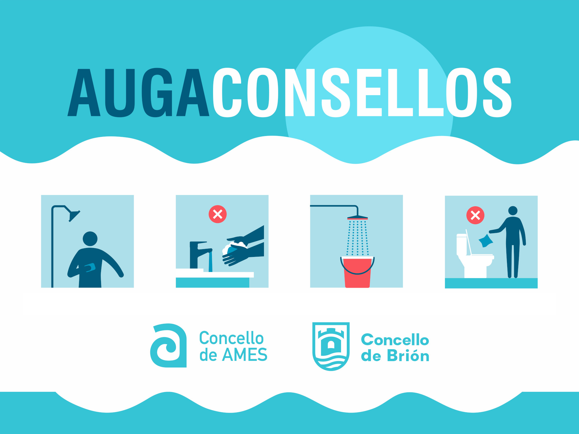 Ames e Brión publican unha campaña conxunta para fomentar o aforro de auga entre a cidadanía Ames e Brión publican unha campaña conxunta para fomentar o aforro de auga entre a cidadanía