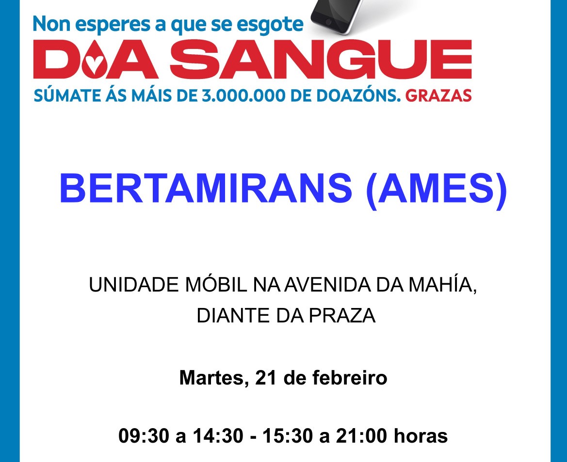 Cartaz sobre a visita a Bertamiráns da unidade móbil de doazón Cartaz sobre a visita a Bertamiráns da unidade móbil de doazón