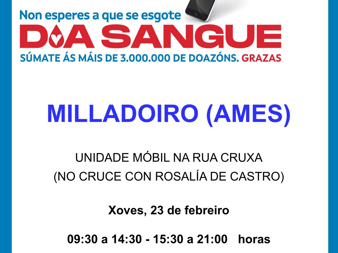 Cartaz da unidade móbil de doazón no Milladoiro Cartaz da unidade móbil de doazón no Milladoiro