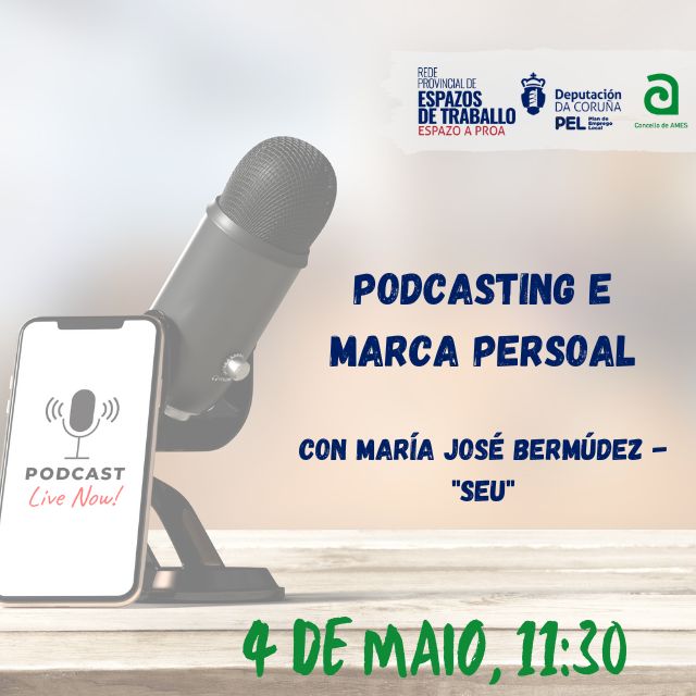 Cartaz da charla de podcasting que terá lugar o 4 de maio