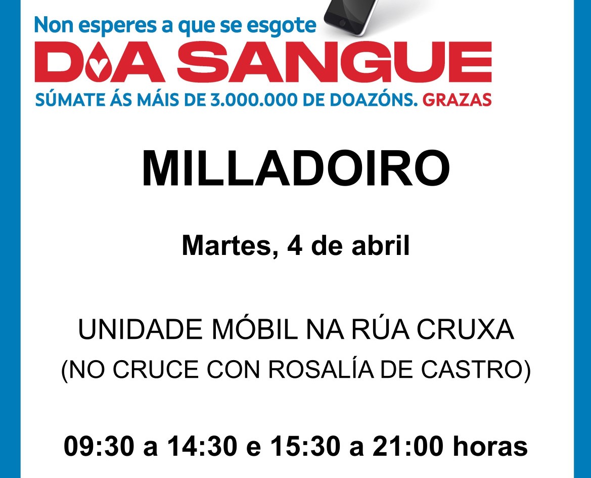 A unidade móbil de doazón estará no Milladoiro o martes 4 de abril A unidade móbil de doazón estará no Milladoiro o martes 4 de abril