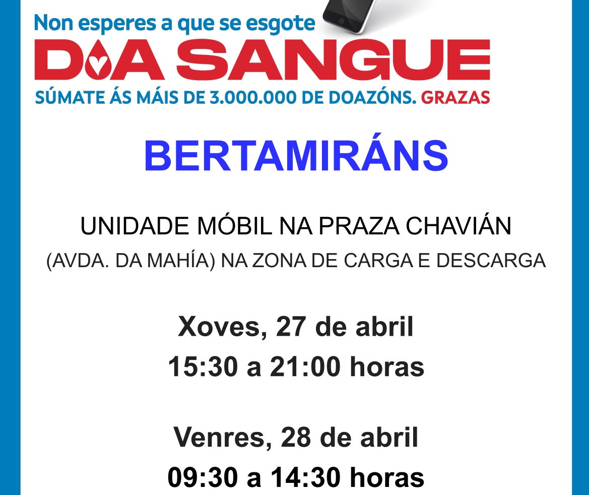 Cartaz da visita a Bertamiráns da unidade móbil de doazón Cartaz da visita a Bertamiráns da unidade móbil de doazón