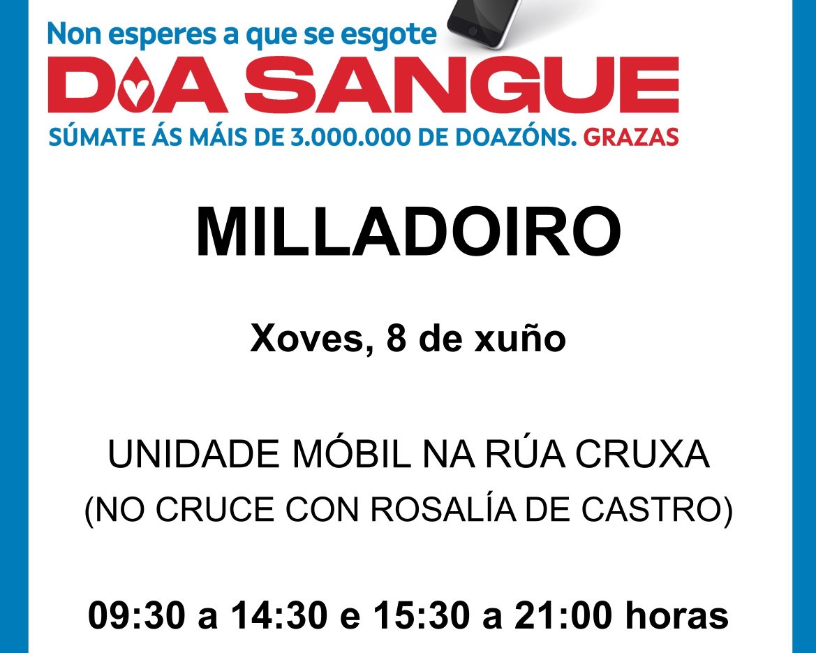 Cartaz da unidade móbil de doazón no Milladoiro Cartaz da unidade móbil de doazón no Milladoiro