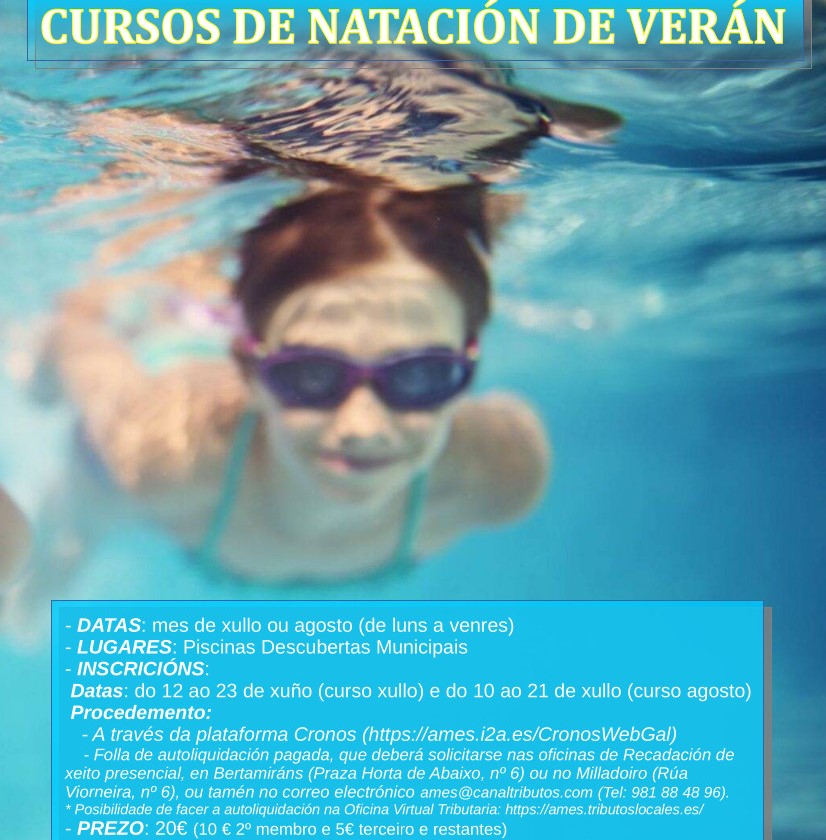 Cartaz dos cursos de natación do verán 2023 Cartaz dos cursos de natación do verán 2023
