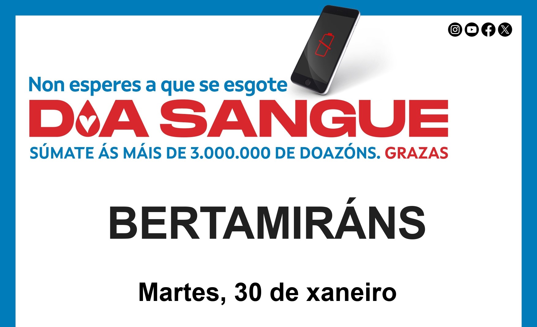 A unidade móbil de doazón de sangue estará o 30 de xaneiro en Bertamiráns A unidade móbil de doazón de sangue estará o 30 de xaneiro en Bertamiráns