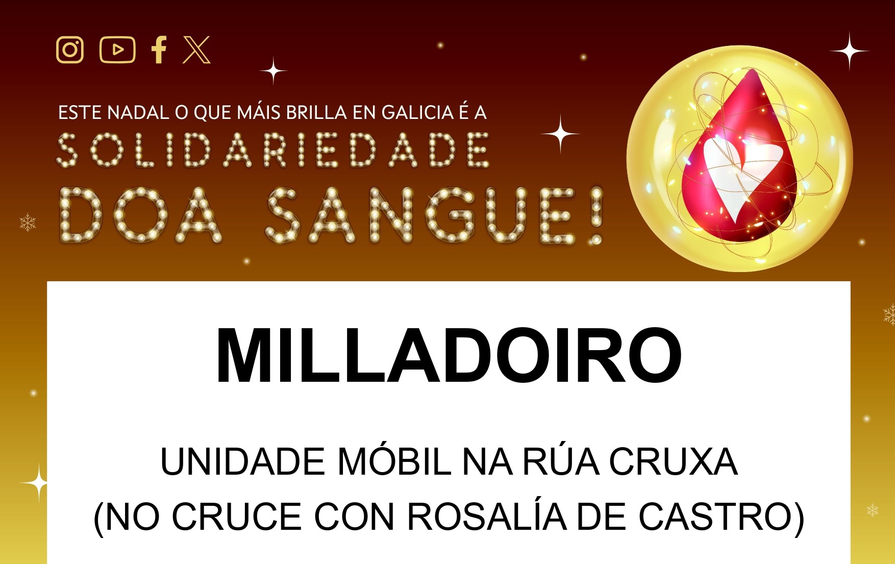 A unidade móbil de doazón de sangue estará os días 4 e 5 de xaneiro no Milladoiro A unidade móbil de doazón de sangue estará os días 4 e 5 de xaneiro no Milladoiro