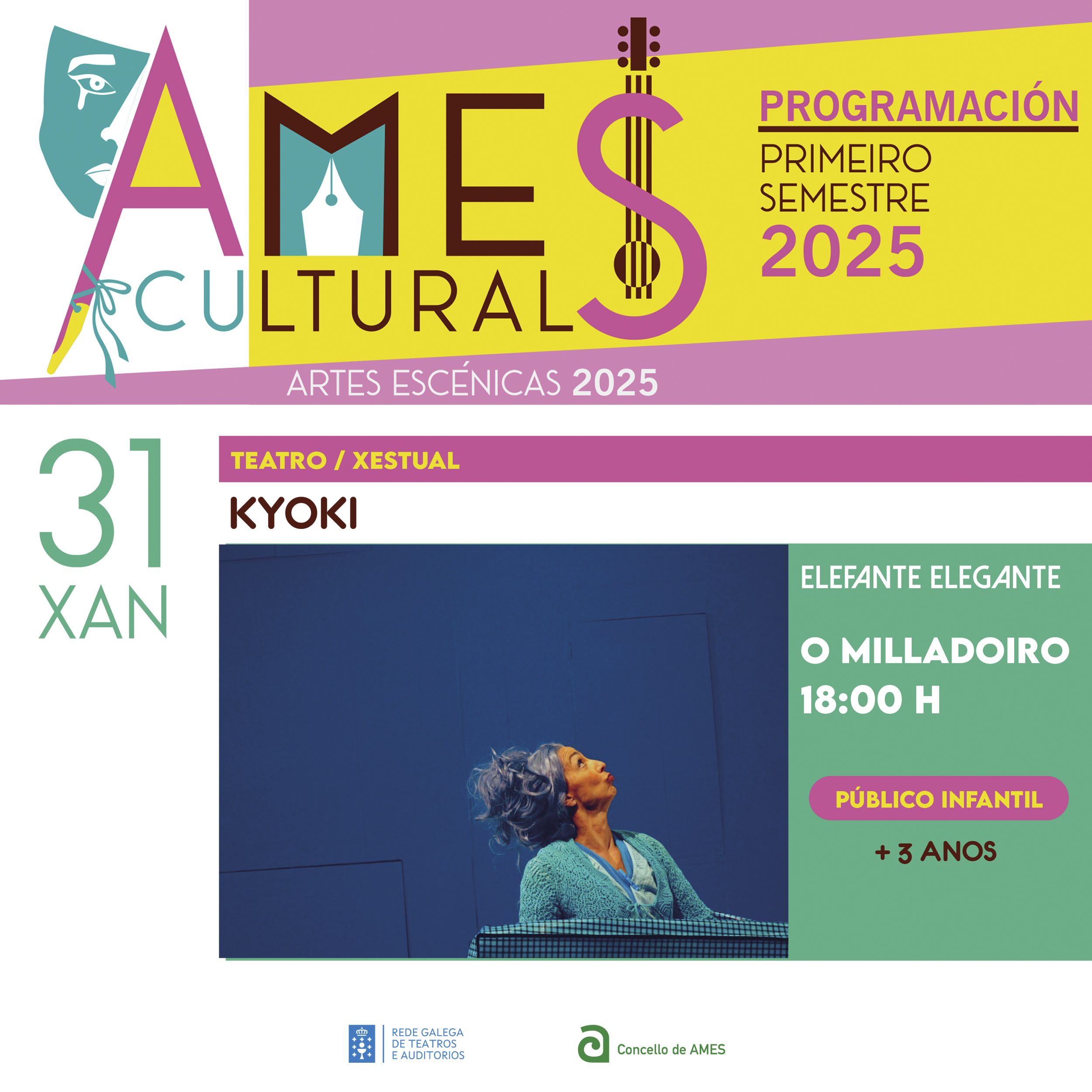 Continúa a programación do Ames Cultural coa representación da obra de teatro infantil “Kyoki” de Elefante Elegante o vindeiro día 31 Continúa a programación do Ames Cultural coa representación da obra de teatro infantil “Kyoki” de Elefante Elegante o vindeiro día 31