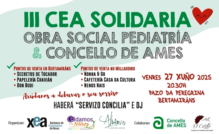 Inscríbete e participa na III Cea solidaria Obra Social Pediatría & Concello de Ames Inscríbete e participa na III Cea solidaria Obra Social Pediatría & Concello de Ames