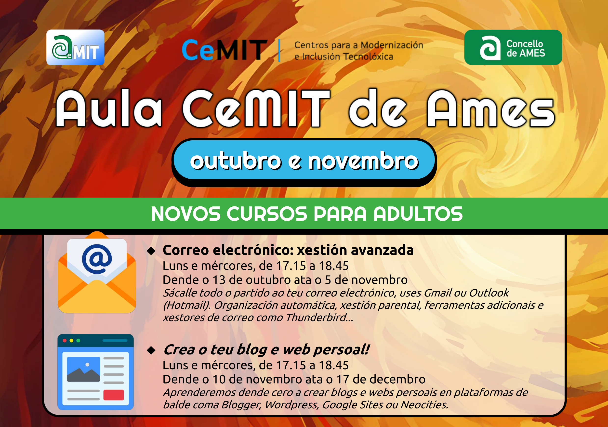 A aula CEMIT organiza dous novos cursos de formación para adultos nos meses de outubro e novembro A aula CEMIT organiza dous novos cursos de formación para adultos nos meses de outubro e novembro