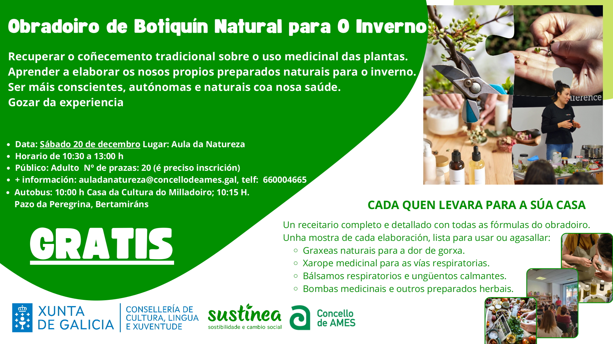 Chega a Ames o “Obradoiro de botiquín natural para o inverno” Chega a Ames o “Obradoiro de botiquín natural para o inverno”