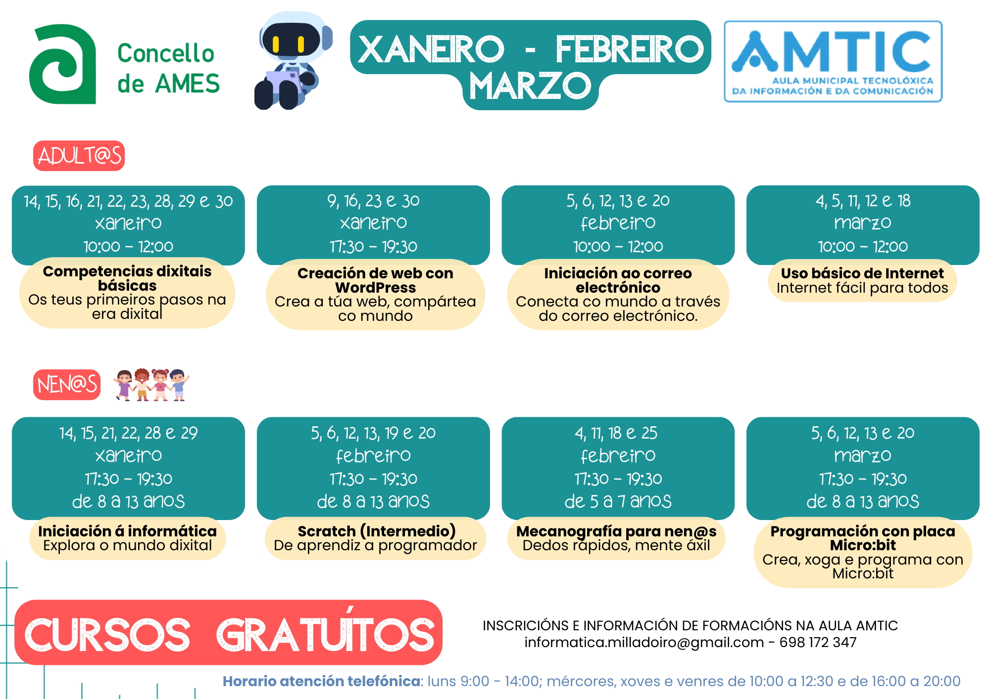 A aula AMTIC organiza novos cursos de formación para o primeiro trimestre do 2026 A aula AMTIC organiza novos cursos de formación para o primeiro trimestre do 2026