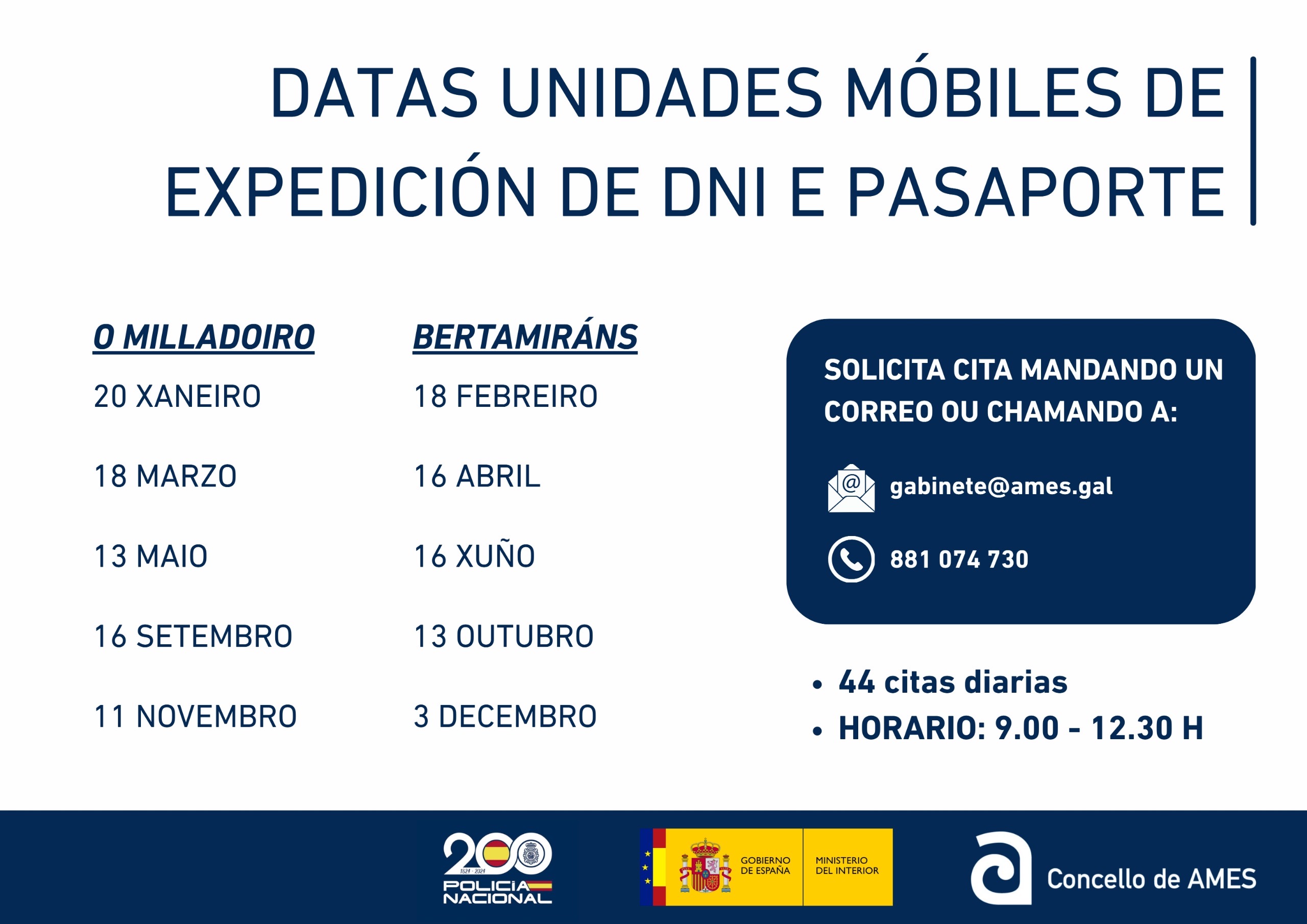 Quedan 16 prazas libres para acudir á unidade móbil de expedición do DNI e pasaporte que estará o 20 de xaneiro no Milladoiro Quedan 16 prazas libres para acudir á unidade móbil de expedición do DNI e pasaporte que estará o 20 de xaneiro no Milladoiro