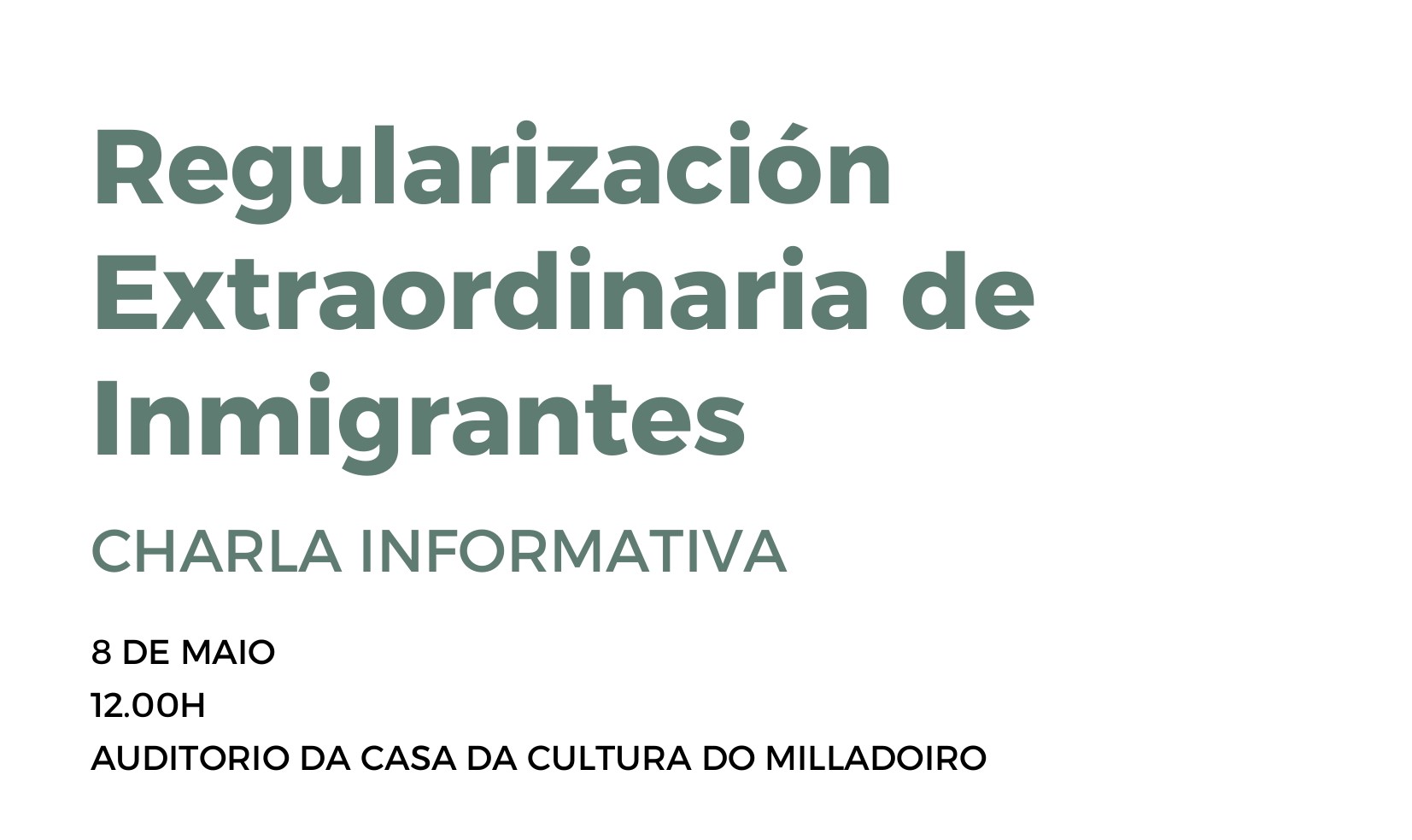 O Concello de Ames organiza o venres 8 de maio unha charla sobre a regularización extraordinaria de inmigrantes O Concello de Ames organiza o venres 8 de maio unha charla sobre a regularización extraordinaria de inmigrantes