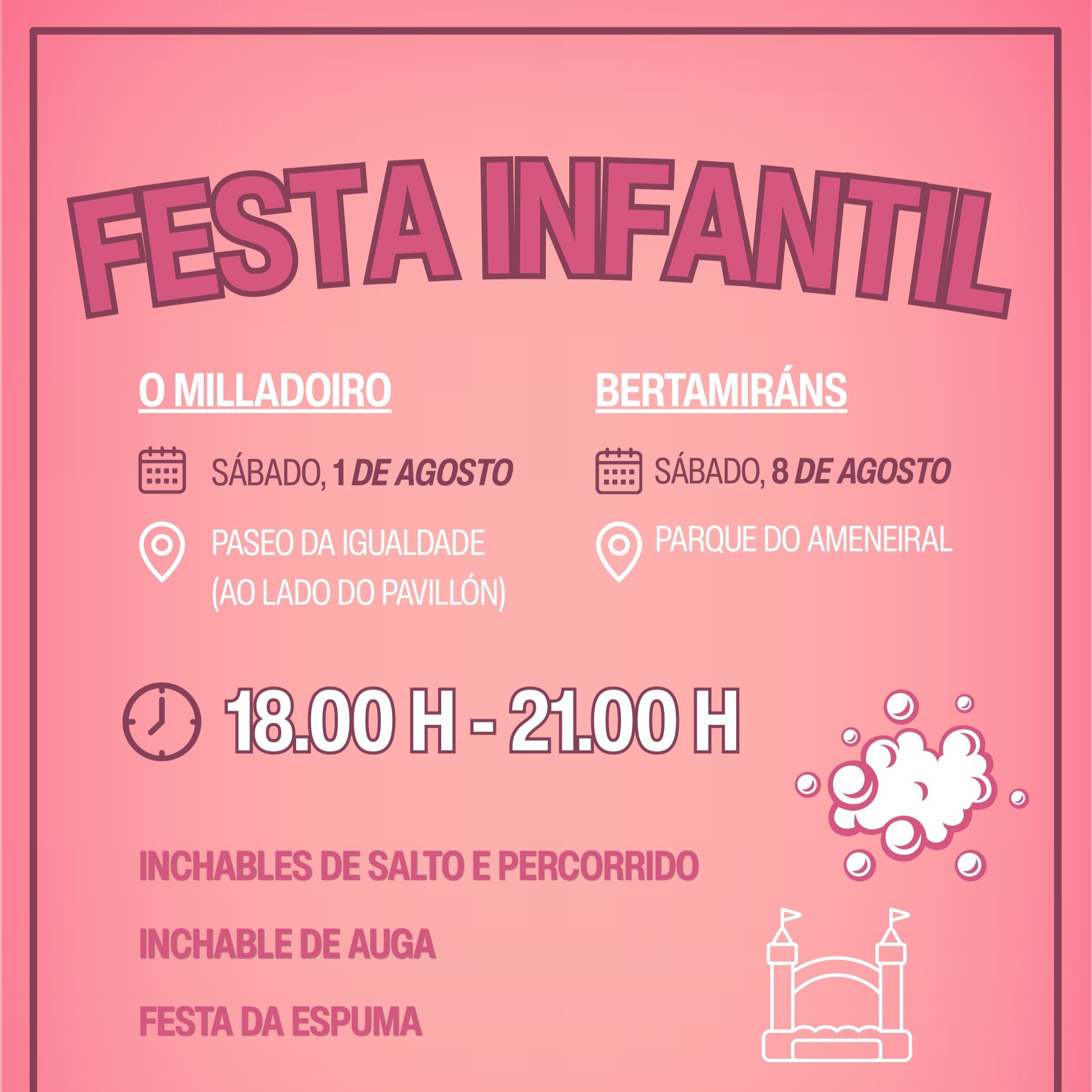 A rapazada contará coa súa propia festa infantil durante os festexos da Madalena, no Milladoiro, e da Peregrina, en Bertamiráns A rapazada contará coa súa propia festa infantil durante os festexos da Madalena, no Milladoiro, e da Peregrina, en Bertamiráns
