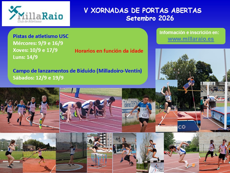 O Club Atletismo MillaRaio convoca xornadas de portas abertas O Club Atletismo MillaRaio convoca xornadas de portas abertas
