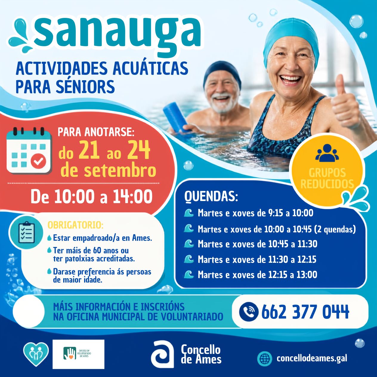 O vindeiro luns, 21 de setembro, abre o prazo de inscrición no programa de actividades acuáticas para persoas maiores “Sanauga” O vindeiro luns, 21 de setembro, abre o prazo de inscrición no programa de actividades acuáticas para persoas maiores “Sanauga”