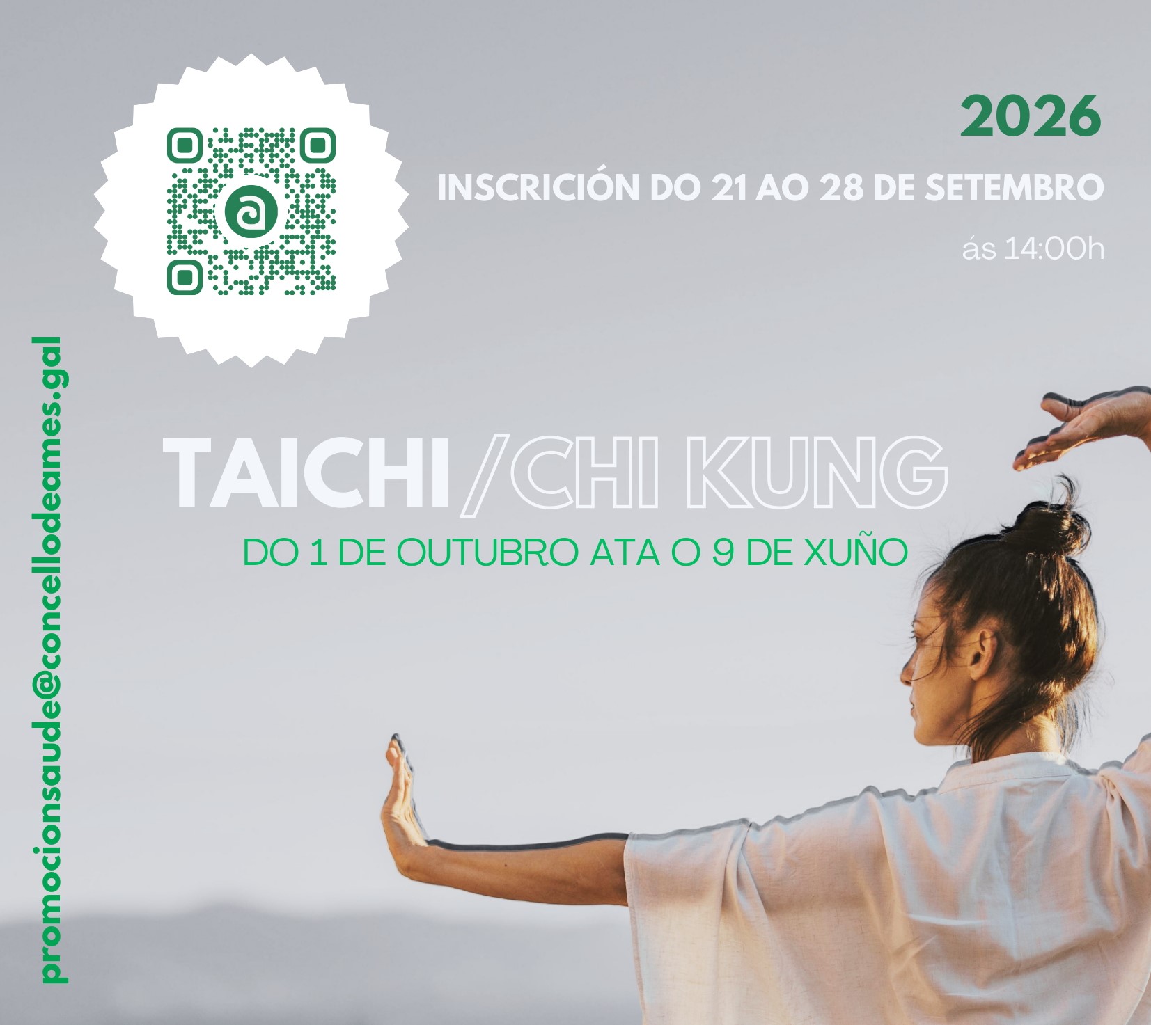 Aberto o prazo de inscrición nas sesións de taichi/chi kung do curso 2026-2027 da Escola de Saúde Aberto o prazo de inscrición nas sesións de taichi/chi kung do curso 2026-2027 da Escola de Saúde