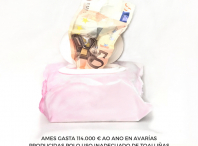Cartel da campaña "Tirar toalliñas ao WC PASA [á] FACTURA. As toalliñas á PAPELEIRA!"