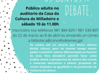 Cartel sobre o obradoiro "Os contos a debate"