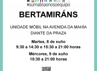 A unidade móbil de doazón de sangue estará o martes 8 e o mércores 9 de xuño en Bertamiráns