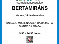 A unidade móbil de doazón de sangue estará os días 21 e 24 de decembro no Milladoiro e en Bertamiráns