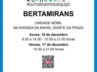 A unidade móbil de doazón de sangue estará este xoves e venres 16 e 17 de decembro en Bertamiráns