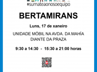 A unidade móbil de doazón de sangue estará este luns 17 de xaneiro en Bertamiráns