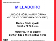 A unidade móbil de doazón de sangue estará este martes 16 e o mércores 17 de agosto no Milladoiro