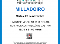 A unidade móbil de doazón de sangue estará este martes 22 de novembro no Milladoiro
