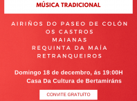 A Casa da Cultura de Bertamiráns acolle este domingo, 18 de decembro, o concerto de Nadal dos grupos de música e baile tradicional amesáns