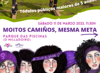 Apúntate á carreira feminista “Moitos camiños, mesma meta”, que se celebrará o vindeiro sábado 11 de marzo Apúntate á carreira feminista “Moitos camiños, mesma meta”, que se celebrará o vindeiro sábado 11 de marzo