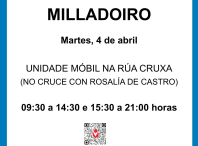 A unidade móbil de doazón de sangue estará mañá, martes 4, no Milladoiro A unidade móbil de doazón de sangue estará mañá, martes 4, no Milladoiro