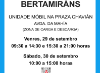 A unidade móbil de doazón estará o venres 29 e o sábado 30 de setembro en Bertamiráns