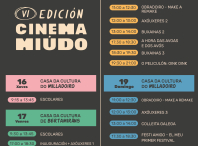Cartaz cos horarios do festival de cine infantil Cinema Miúdo
