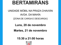 A unidade móbil de doazón de sangue estará os días 20 e 21 de novembro en Bertamiráns