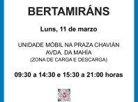 A unidade móbil de doazón de sangue estará o 11 de marzo en Bertamiráns