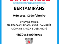 A unidade móbil de doazón de sangue estará o 12 de febreiro en Bertamiráns