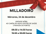 A unidade móbil de doazón de sangue estará este mércores 24 de decembro no Milladoiro A unidade móbil de doazón de sangue estará este mércores 24 de decembro no Milladoiro