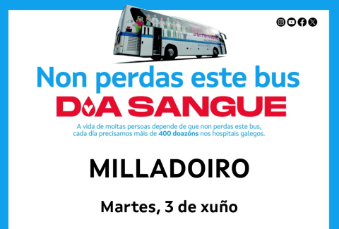 A unidade móbil de doazón de sangue estará este martes 3 de xuño no Milladoiro