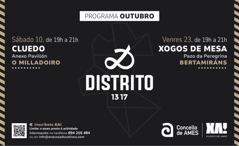 Distrito 13 17 abre a programación de outubro cun Cluedo en vivo, no que as participantes terán que descubrir un misterio agochado no Milladoiro