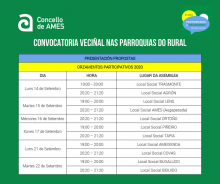 Calendario das xuntazas para os Orzamentos Participativos de 2020 Calendario das xuntazas para os Orzamentos Participativos de 2020