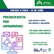 Cartel da actividade denominada "Presencia dixital para emprendedores: web, redes e ads"