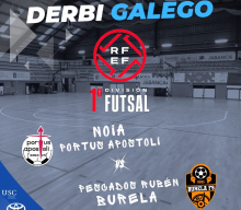 Cartaz do primeiro derbi galego de fútbol sala entre o Noia Portus Apostoli e o Pescados Rubén Burela Cartaz do primeiro derbi galego de fútbol sala entre o Noia Portus Apostoli e o Pescados Rubén Burela