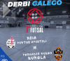 Cartaz do primeiro derbi galego de fútbol sala entre o Noia Portus Apostoli e o Pescados Rubén Burela